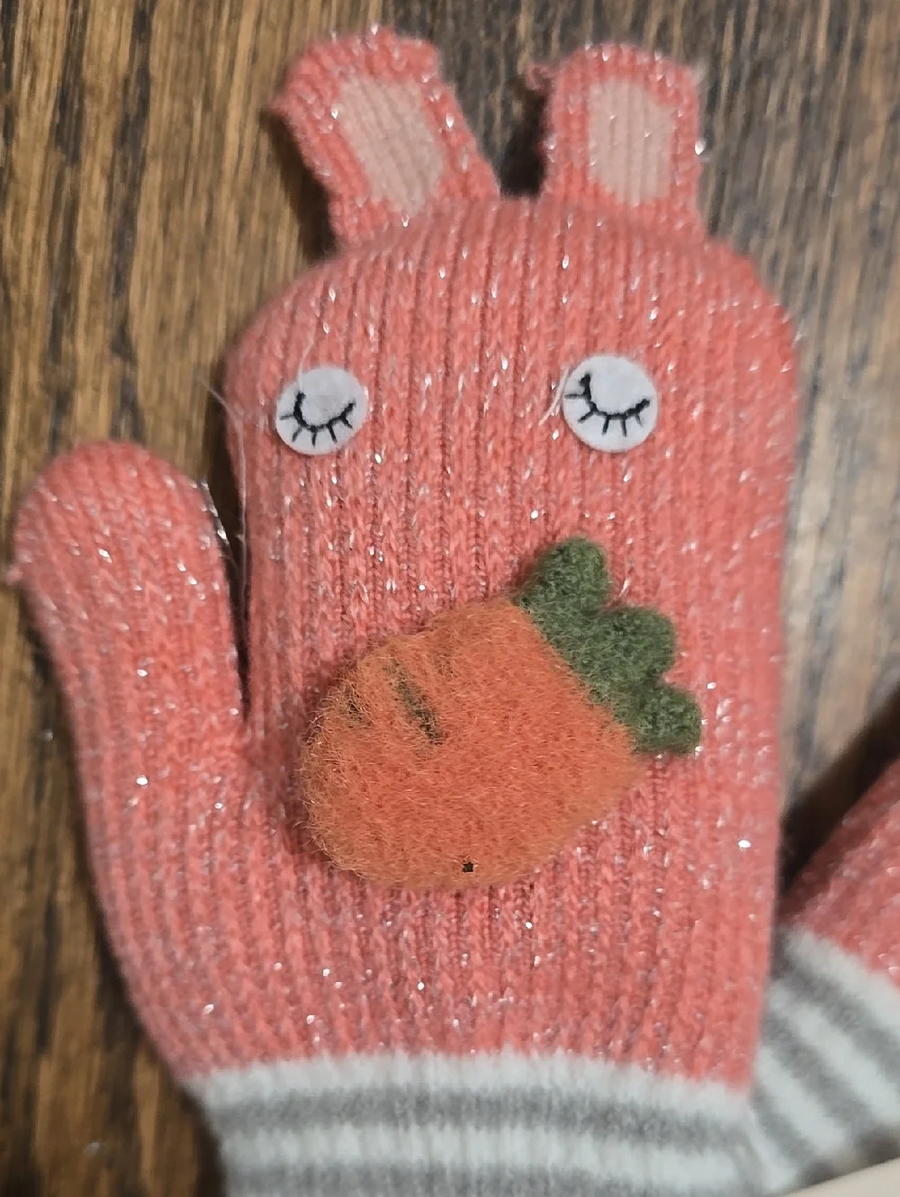 Toddler Pink Bunny Lined Mittens with Carrot Accent